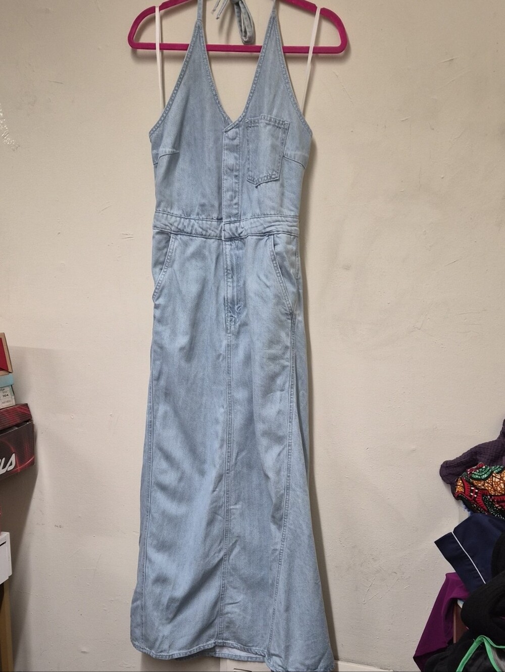 Universal Thread Light Blue Denim Halter Maxi Dress Size 8